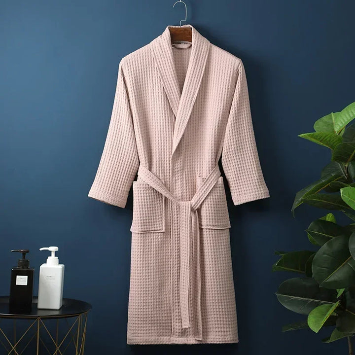 Cotton Terry Robe for Spring and Summer Thin Morning Robe Long Sleeve Waffle Bathrobe Hotel Beauty Bath Towel for Couples