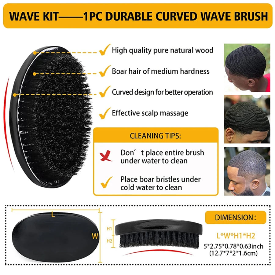 Shea Butter Wave Control Pomade Kit 360 Style Strong Hold Long Lasting Curly Hair Cream With Brush Silk Rag Cap Tool Accessony