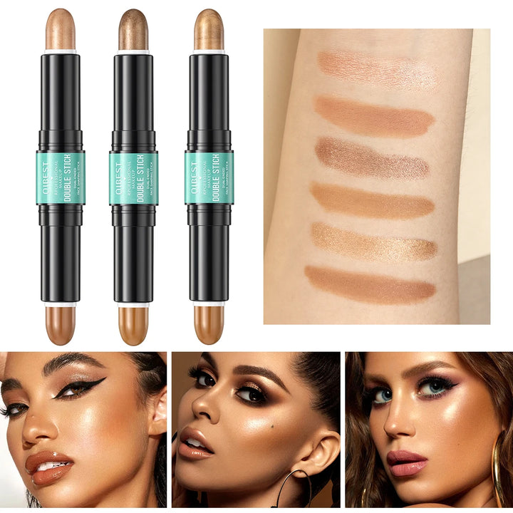 QIBEST Highlighting&Bronzer Stick Face Brightening Blusher Rouge Concealer Pen Long Lasting Highlight Contouring Blush Makeup