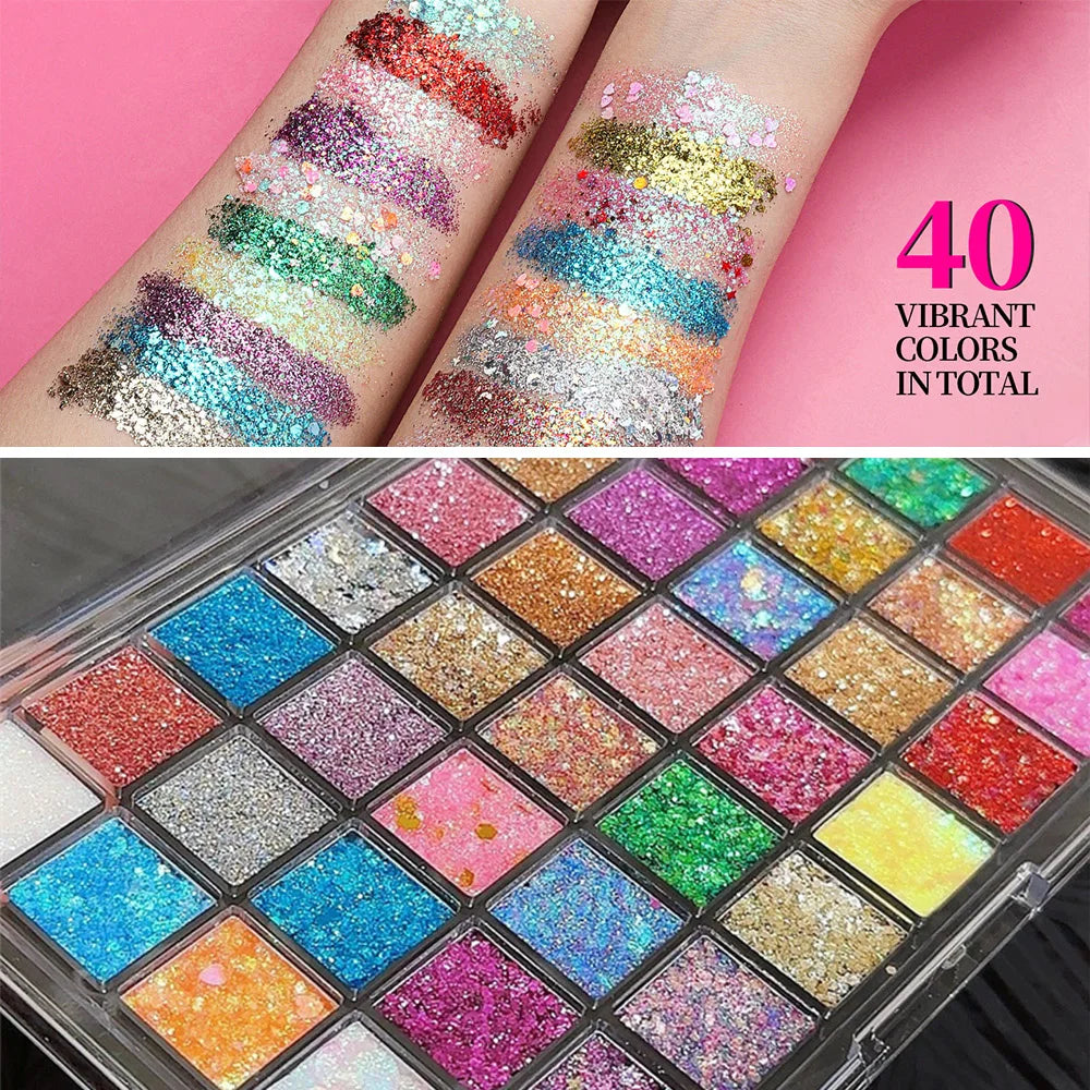 40 Colors Glitter Palette Face Glitter for Women Sparkling Eye Hair Body Paint Glitter Gel for Halloween Christmas