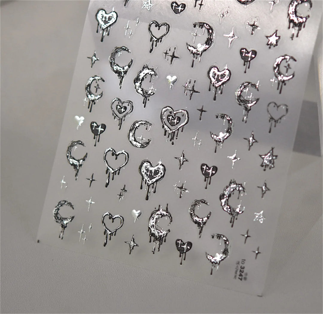 1PC 5D Korean Bronzing Nail Stickers Japanese Gold Silver Star Moon Luxury DIY Nail Art Decoration Decals Manicure Accessories