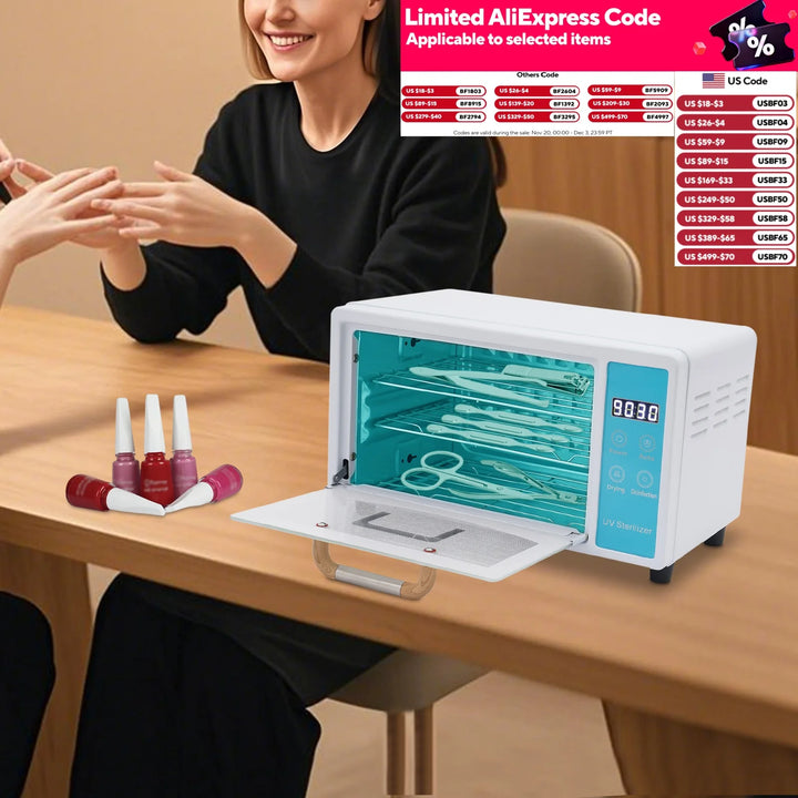 160W Nail Cleaner Drying Box Multi-Functional Sterilizer for Nail, Barber and Dental Tools 110V Black/White/Pink