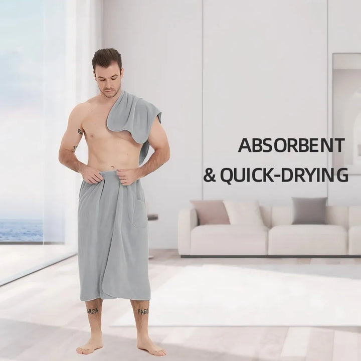 2 Pcs Men's Microfiber Bath Wrap Set | Towel & Spa Half Robe Combo for Home/Hotel/Beach/Swimming/Spa - Soft & Quick-Drying
