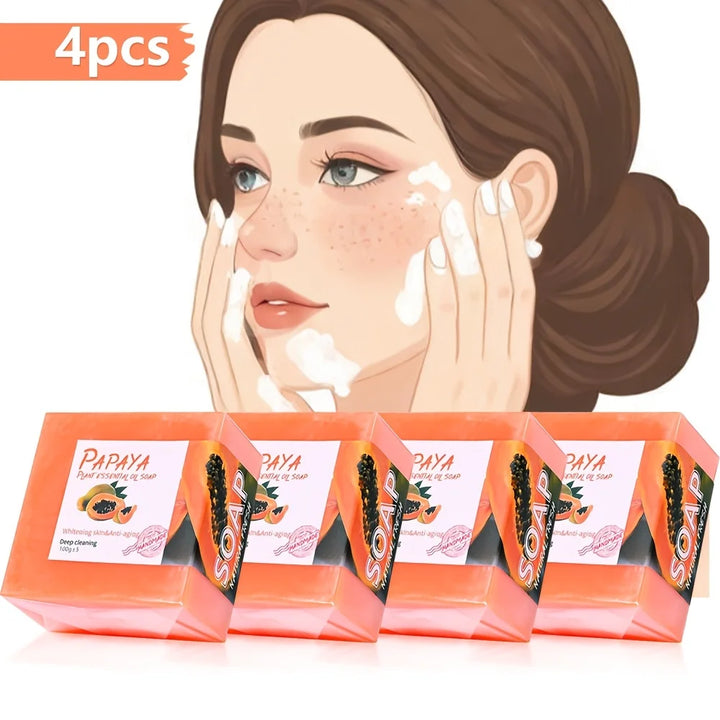 4pcs/Papaya Essential Oil Soap For Face Cleansing Natural Hydrating Whitening Pink Rose Handmade