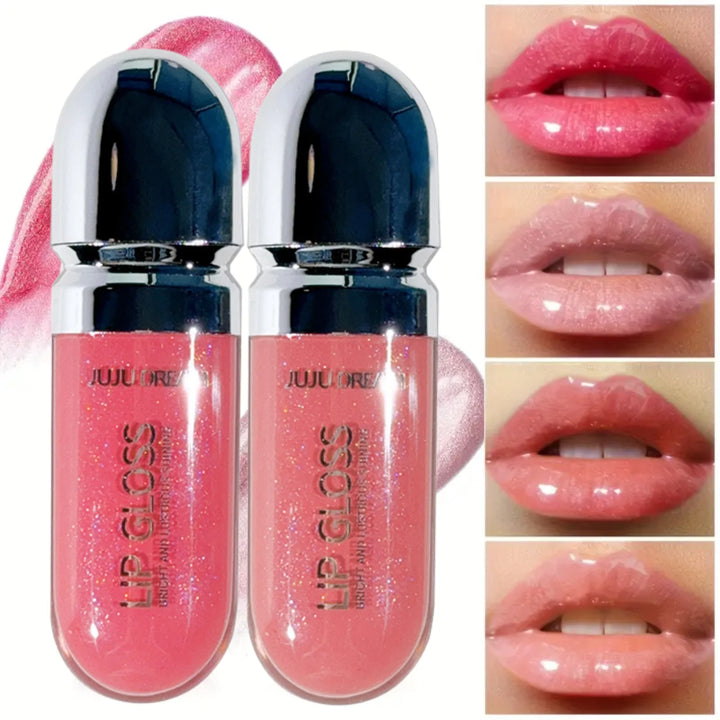 Long-Lasting Water-Gloss Plump Lip Gloss Capsule - Moisturizing & Hydrating Shine Mirror Transparent Pinkish-Shimmer  Lip Glaze