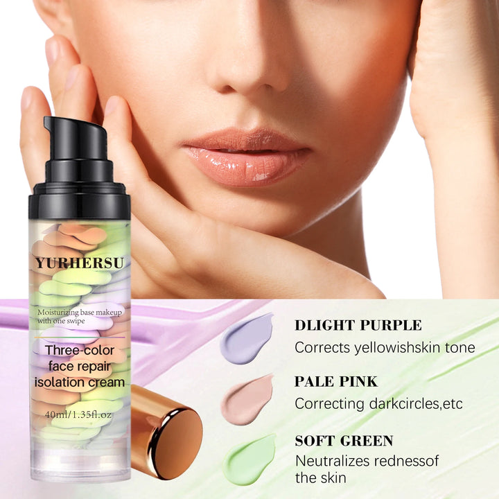 Tri-Color Isolation Primer Moisturizing Concealer Long-Lasting Skin Tone Correcting