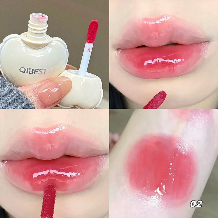 QIBEST Pink Lip Jelly Hydrating Lipstick Long Lasting Mirror Lips Gloss Lipstick Tender Student Korean Cosmetics Lip Glaze Stain