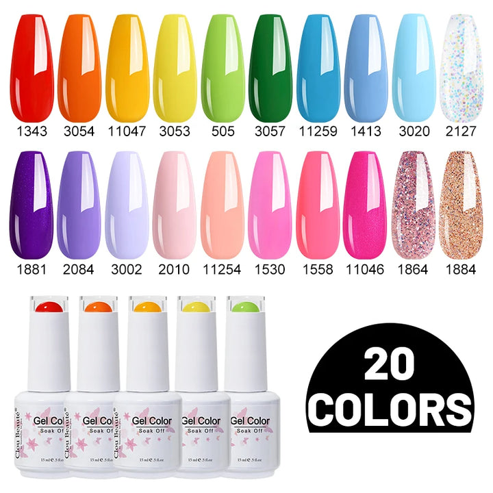 Clou Beaute 10/12/20/24pcs Gel Nail Polish Set Color 15ml White Glass Bottle Nail Art Kit Semi Permanent Gellack Nail Varnish