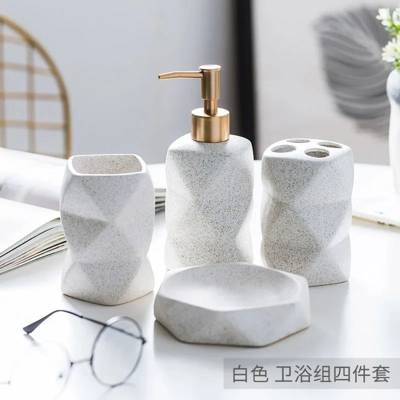 Ceramic Bathroom 4-piece Set Bathroom Supplies Ornaments for Gift Giving Mouthwash Cup Toothbrush Cup Set Toilet Accessories