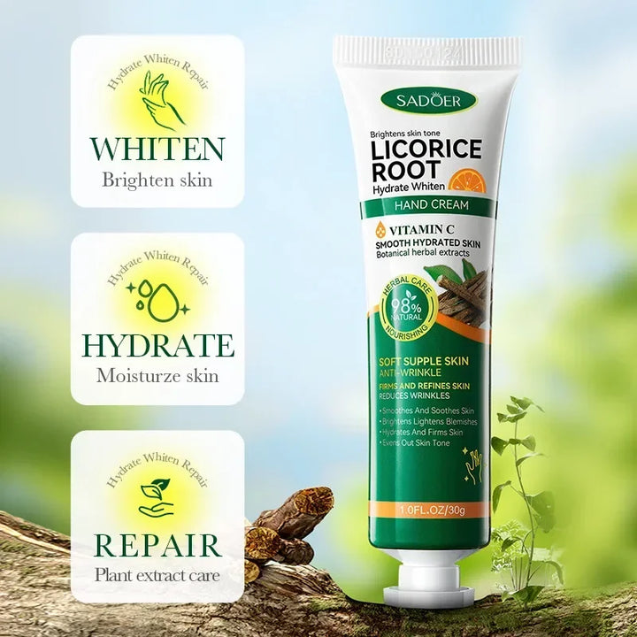 Licorice Root Hand Cream Exfoliator Anti Cracking Soothing Repaire Moisturizing Dead Skin Removal vitamin C Whitening Hand Care