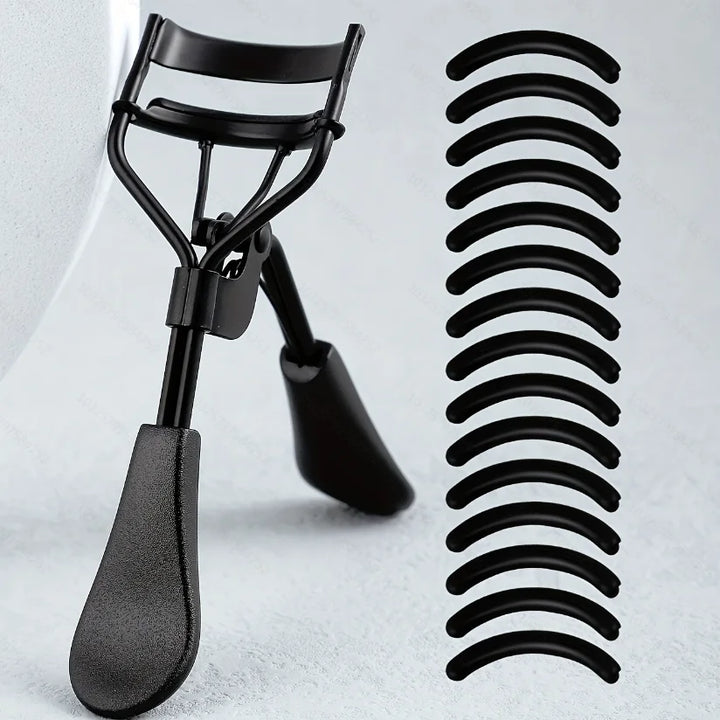 Portable Eyelash Curler with 15 Silicone Pads and Stainless Steel Eyelash Curler, Used for Eyelash Extensions and Curling Tools
