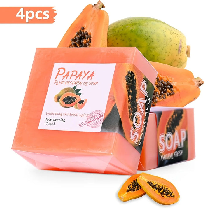 4pcs/Papaya Essential Oil Soap For Face Cleansing Natural Hydrating Whitening Pink Rose Handmade