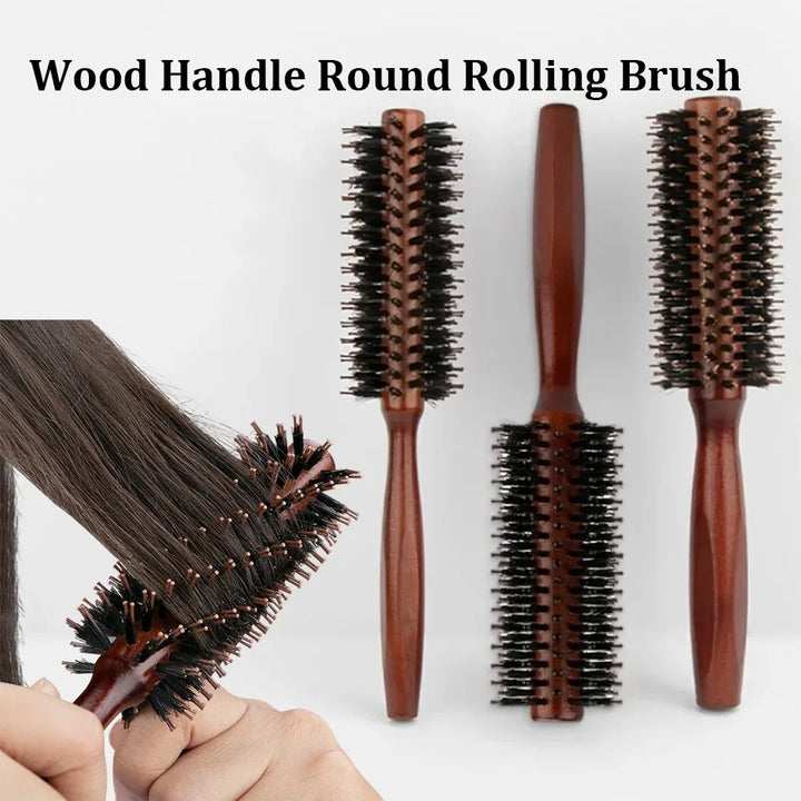 Boar Bristle Round Hair Brush Set Nylon Pin Wooden Handle for Straightening Curling Volumizing Detangling  Salon Styling Tools