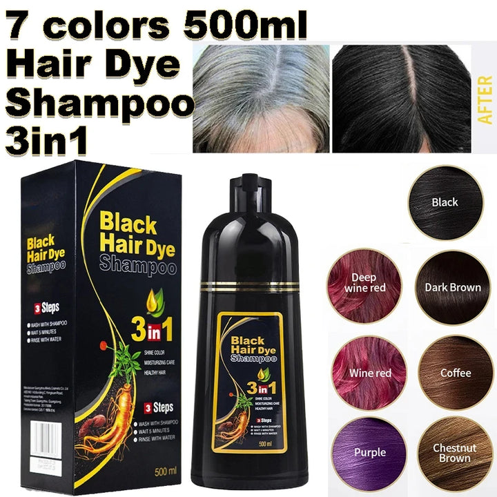 Meidu 3 In 1 Instant Coloring Shampoo Natural Black Color for Men Women Hair Dye Herbal Brown Purple Hair Dye Hair Dye Shampoo