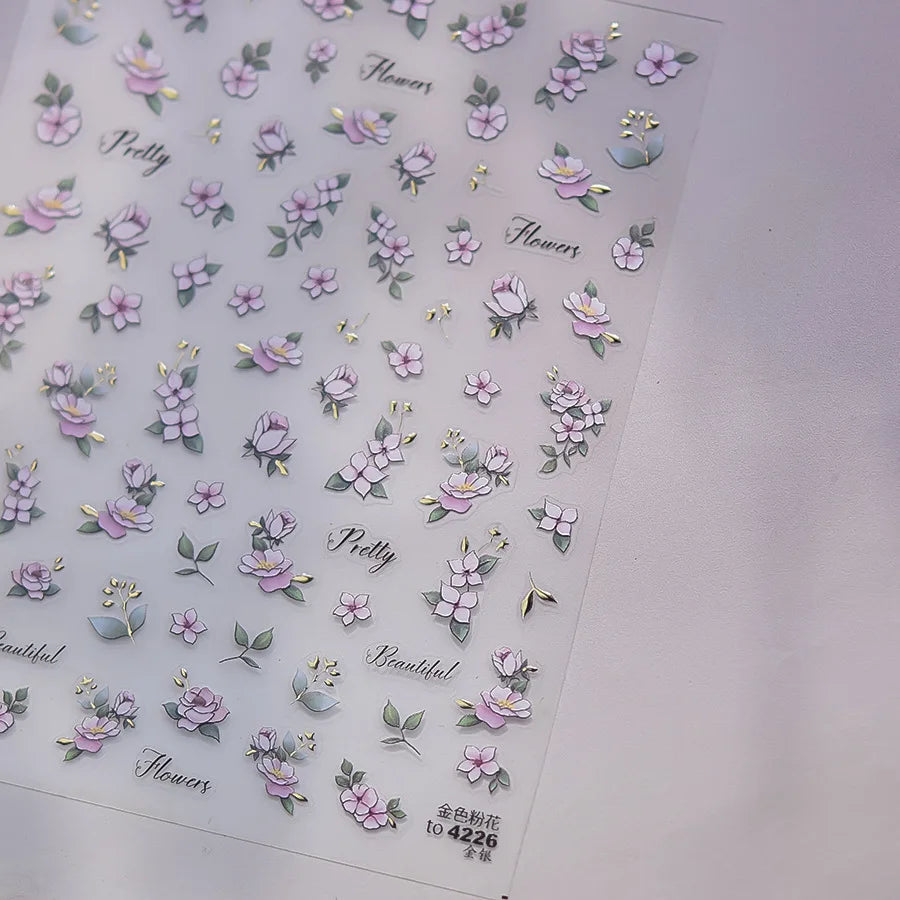 1PCS Crystal Diamond Nail Sticker Mix Pink Swan Flower Frame Butterfly Self Adhesive Nail Art Stickers DIY Cute Decoration Parts