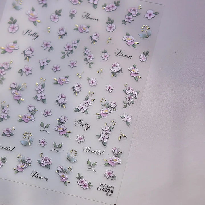 1PCS Crystal Diamond Nail Sticker Mix Pink Swan Flower Frame Butterfly Self Adhesive Nail Art Stickers DIY Cute Decoration Parts