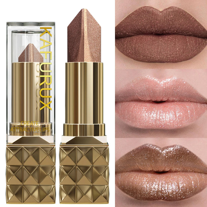 1PC Glitter Matte Tow-Tone Lipstick Velvet Finish Lip Liner Pen Smooth Application Lipstick Makeup for Defined Lips Brown Pink
