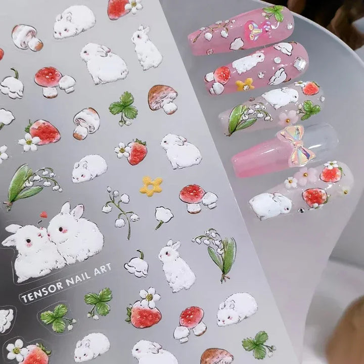 Lovely Cat Bunny Bowknot Poker Crown Lock Key Easter Eggs Love Cute Rabbit Mushroom Chick Flower Dog DIY Nail Art Stickers Decal