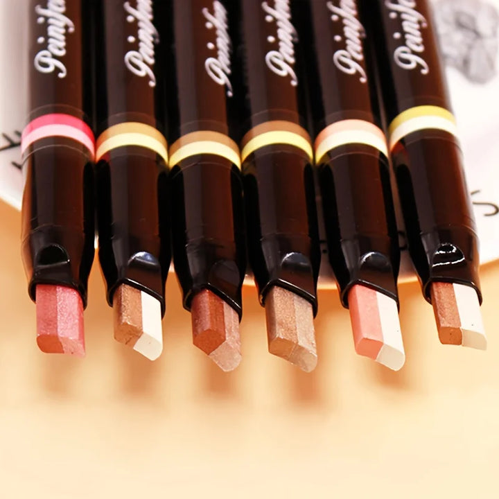 2-in-1 Highlight Glitters Eyeshadow Stick Double-ended 2-color Glitters Pearlescent Earth Brown Tone Not Smudged Eye Makeup