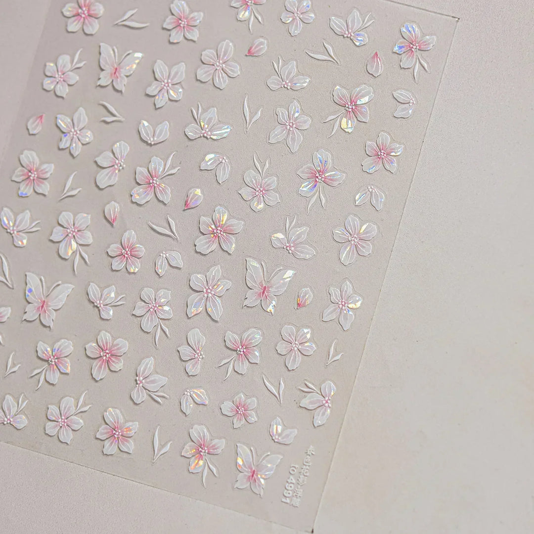 Lace Garden Bowknot Bow Tie Rose Flower Petal Pearl Irregular Border Self Adhesive 5D Nail Art Decoration Sticker Manicure Decal