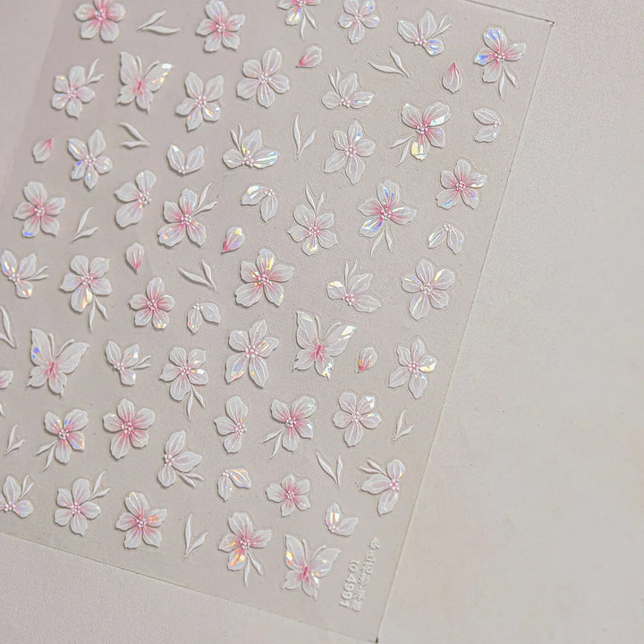 Lace Garden Bowknot Bow Tie Rose Flower Petal Pearl Irregular Border Self Adhesive 5D Nail Art Decoration Sticker Manicure Decal