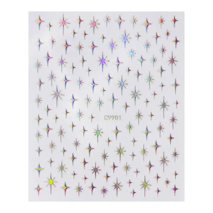 Metal Laser Holographic Star Nail Stickers, Disposable Self-Adhesive Resin Nail Decals for Women, Art Decor Accessories