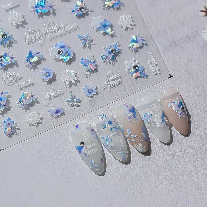 Lace Garden Bowknot Bow Tie Rose Flower Petal Pearl Irregular Border Self Adhesive 5D Nail Art Decoration Sticker Manicure Decal