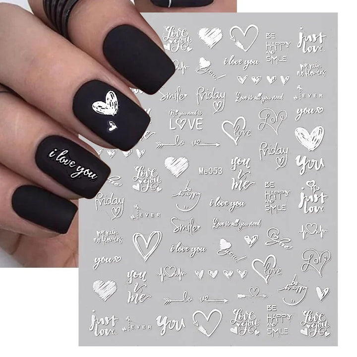 1PCS Laser Love Letter Nail Sticker Nail Art Decoration Flower Star supplies Decals Press On Nails Stickers Parts