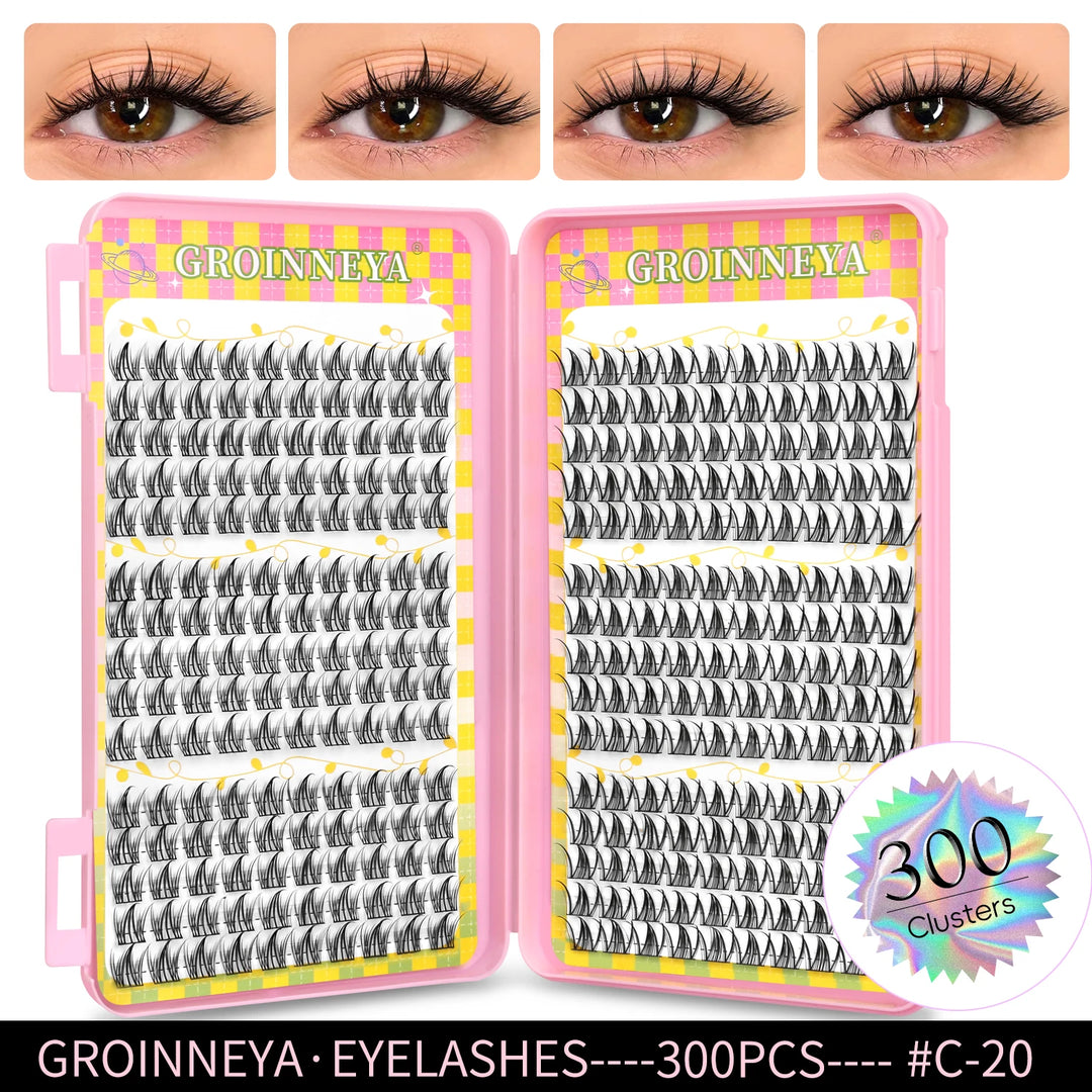 GROINNEYA Eyelashes Clusters 320 pcs Natural Eyelash extension Cluster Lashes Volume Mixed Tray Lashes Cluster Natural Lashes