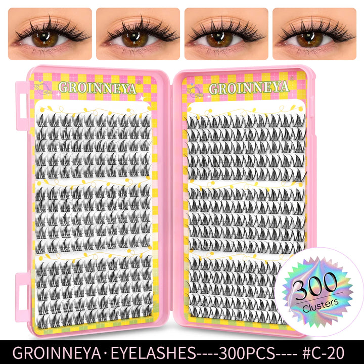GROINNEYA Eyelashes Clusters 320 pcs Natural Eyelash extension Cluster Lashes Volume Mixed Tray Lashes Cluster Natural Lashes