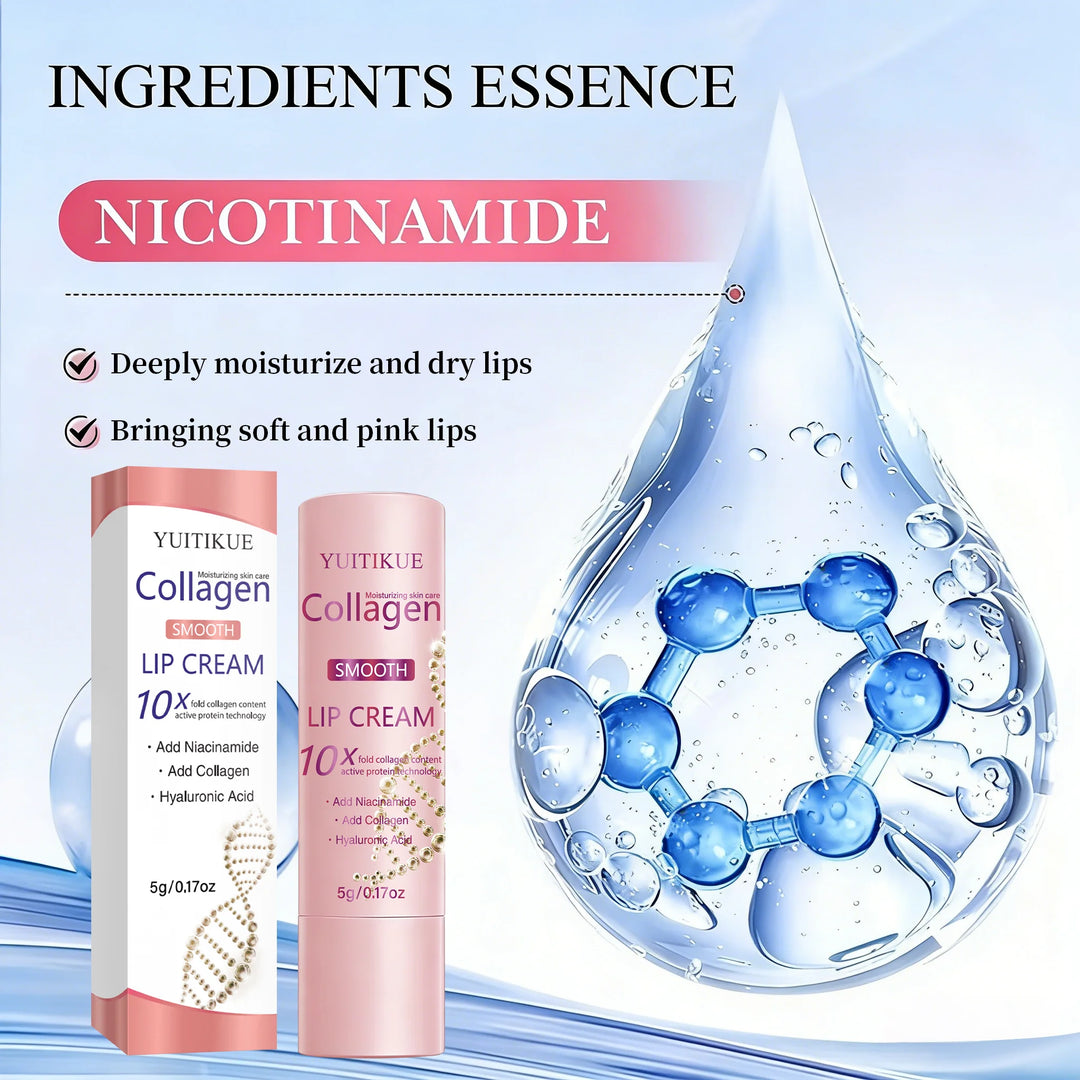 YUITIKUE 10X Collagen Lip Cream - Hyaluronic Acid & Niacinamide, Long-Lasting Hydration for Chapped Lips