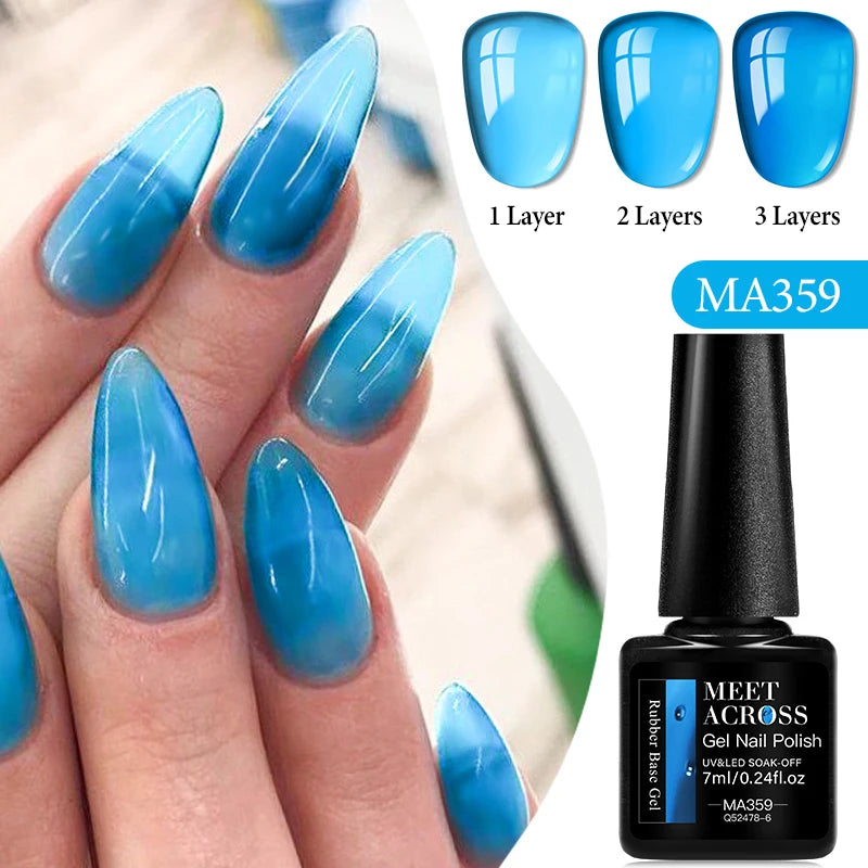 MEET ACROSS 7ml Jelly Nude Shimmer Rubber Base Gel Glitter Pink Purple UV/LED Nail Art Vernis Gel Polish for Manicure Nails DIY