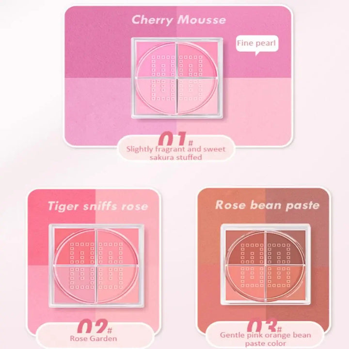 4 Square Grid Face Blusher Vibrant Orange Makeup Blush Palette Cheek Contour Blush Powder Matte Blusher Korean Makeup Tint Blush