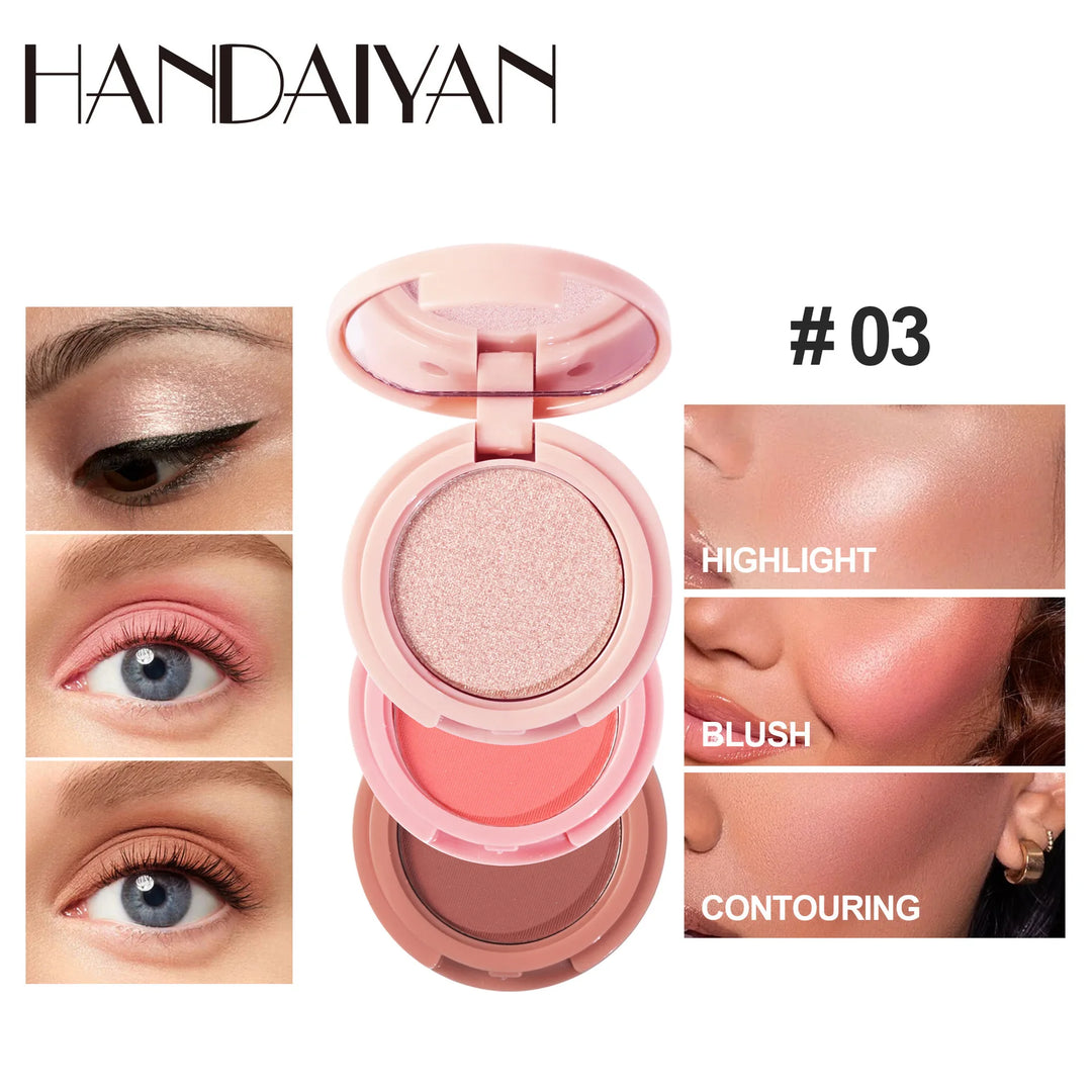 3 in 1 Multifunctional Matte Highlighter Contour Blush Palette Pearly Shiny Face Powder Cosmetics for Professional Makeup
