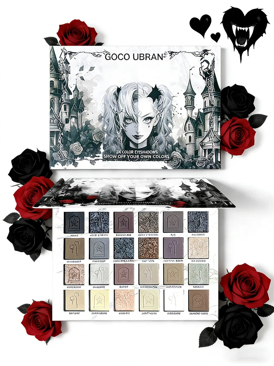 24-Color Dark Elf Eyeshadow Palette Gothic Vampire Style High-Pigment Shimmer/Glitter Eye Makeup Set Perfect Christmas Gift
