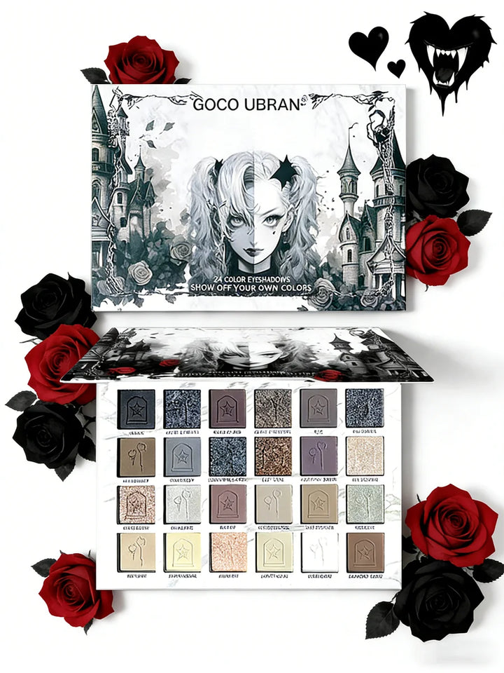 24-Color Dark Elf Eyeshadow Palette Gothic Vampire Style High-Pigment Shimmer/Glitter Eye Makeup Set Perfect Christmas Gift