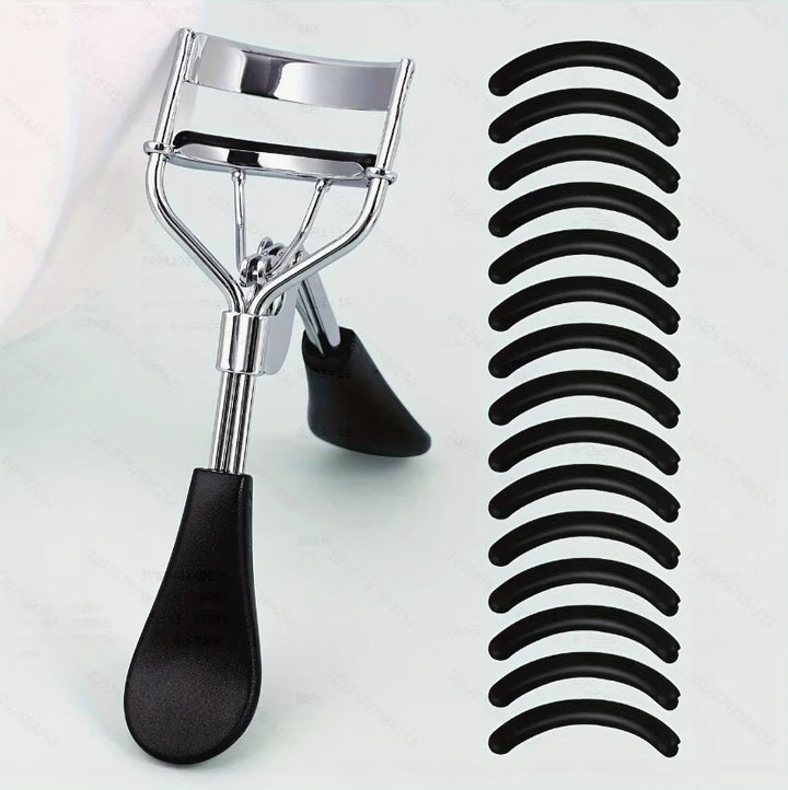 Portable Eyelash Curler with 15 Silicone Pads and Stainless Steel Eyelash Curler, Used for Eyelash Extensions and Curling Tools