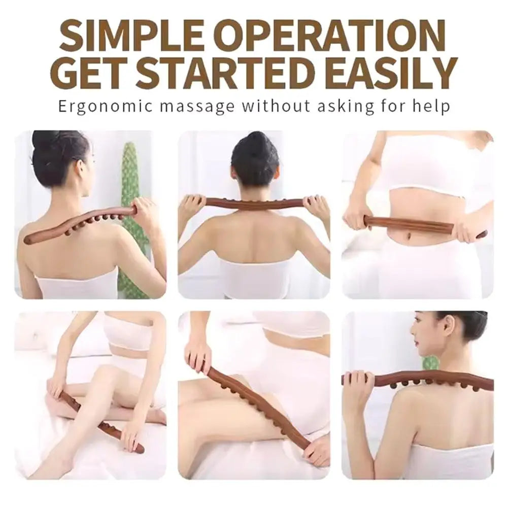 Wooden Gua Sha Roller Stick - 8/10 Beads Massage Tool for Meridian Relaxation, Muscle Knot Relief & Abdominal Massage
