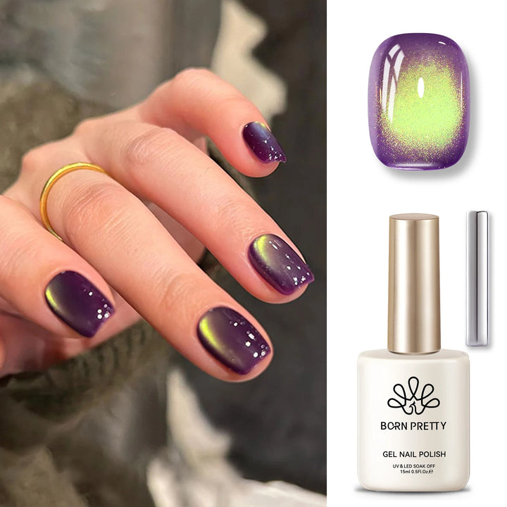 BORN PRETTY 10ml/15ml Guava Green Cat Magnetic Gel Shine  Glitter Semi Permanent Soak Off UV Varnish Nail Supplies
