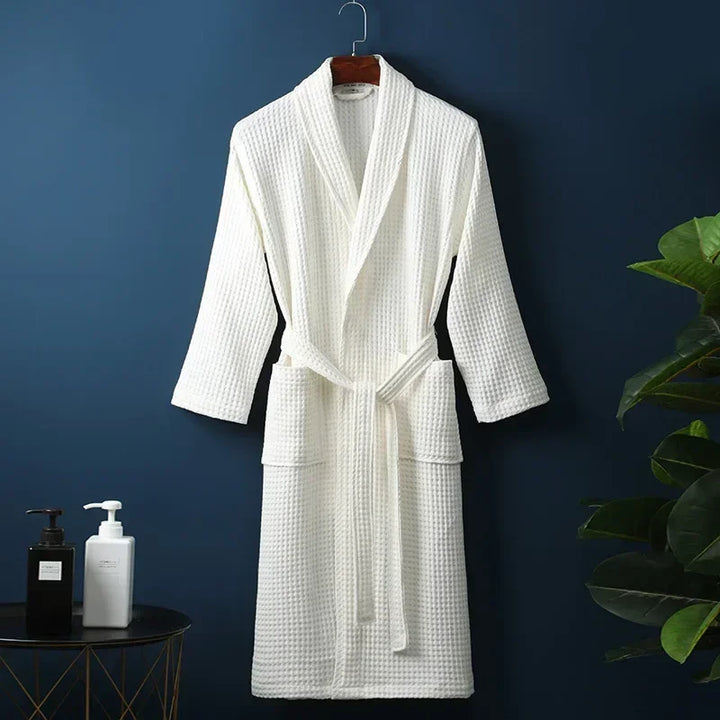 Cotton Terry Robe for Spring and Summer Thin Morning Robe Long Sleeve Waffle Bathrobe Hotel Beauty Bath Towel for Couples