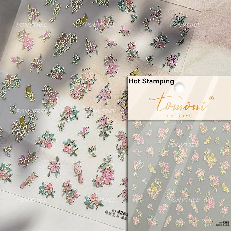 Flowers Blooming Cherry Blossom Sakura Living Peach Branch 5D Soft Relief Spring Adhesive Nail Art Sticker Chic Manicure Decals