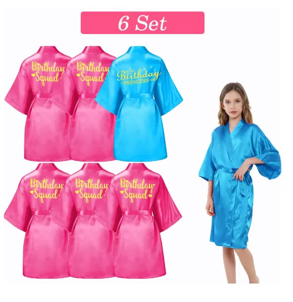 6-15 Set Spa Robes for Girls Spa Party Birthday Squad Robe Kids Satin Bathrobe Princess Kimono Girl Sleepover Party Favors
