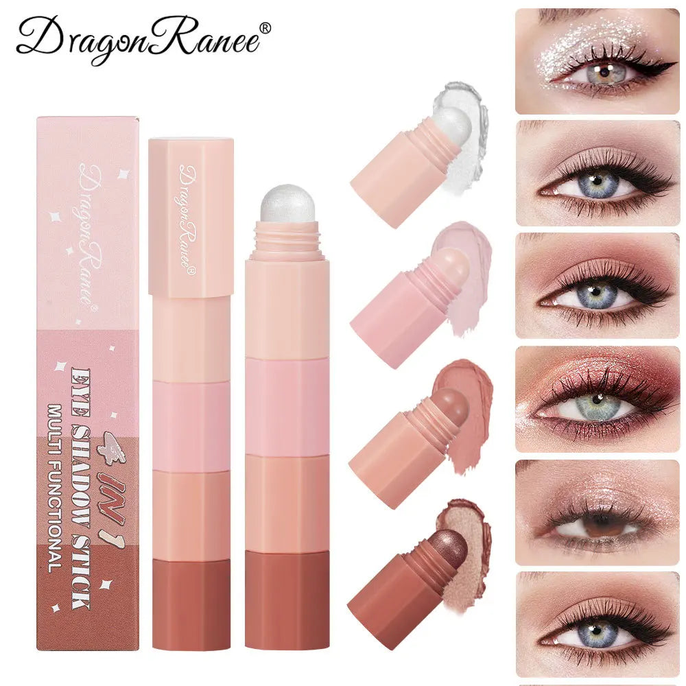 Mini Eye Shadow Stick 4 IN 1 Combo Pearlescent Metallic High Gloss Highlighter Stick Multi-purpose Eyeshadow Pen Cosmetics