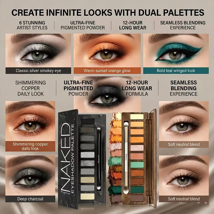 12-Color Smoky + Warm Eyeshadow Palette Bundle with 8Pcs Brushes, Long Wear High Pigment Matte Shimmer Eye Shadow Set, Complete Eye Makeup Kit for Women