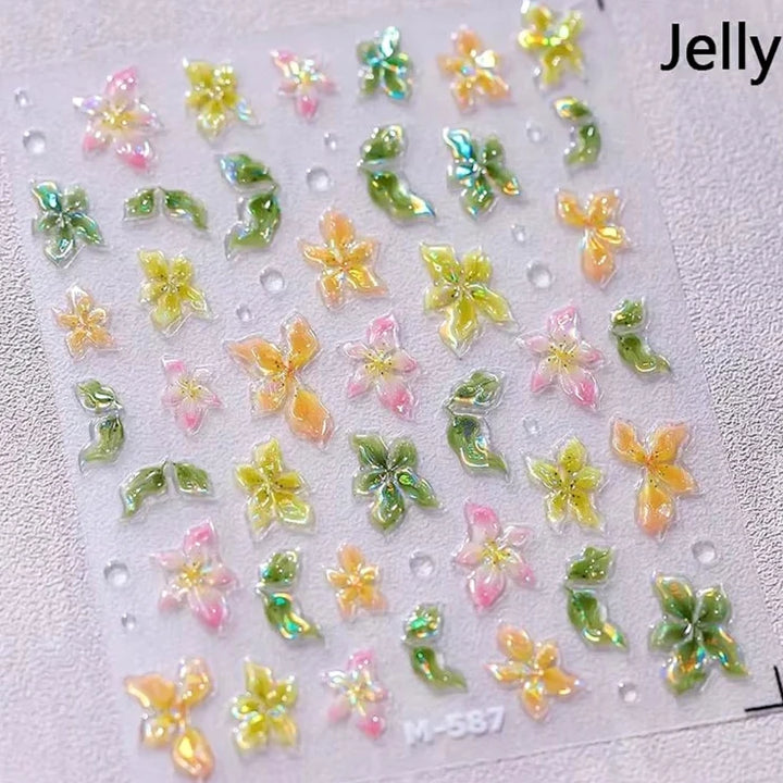 Hipster Pure White Flowers Rose Spring Lily Peony Camellia Daisy Jelly Cherry Blossom Magnolia Nail Art Stickers Manicure Decals