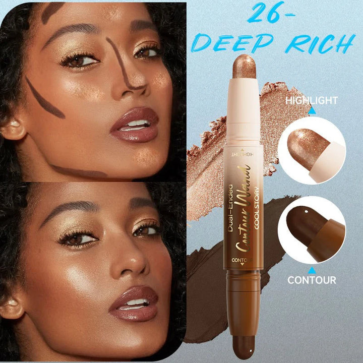 Contour Stick Double-Ended Highlight and Shadow Cream Waterproof Full Coverage Concealer Natural Finish Makeup for All Skin Tone