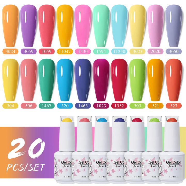 Clou Beaute 10/12/20/24pcs Gel Nail Polish Set Color 15ml White Glass Bottle Nail Art Kit Semi Permanent Gellack Nail Varnish