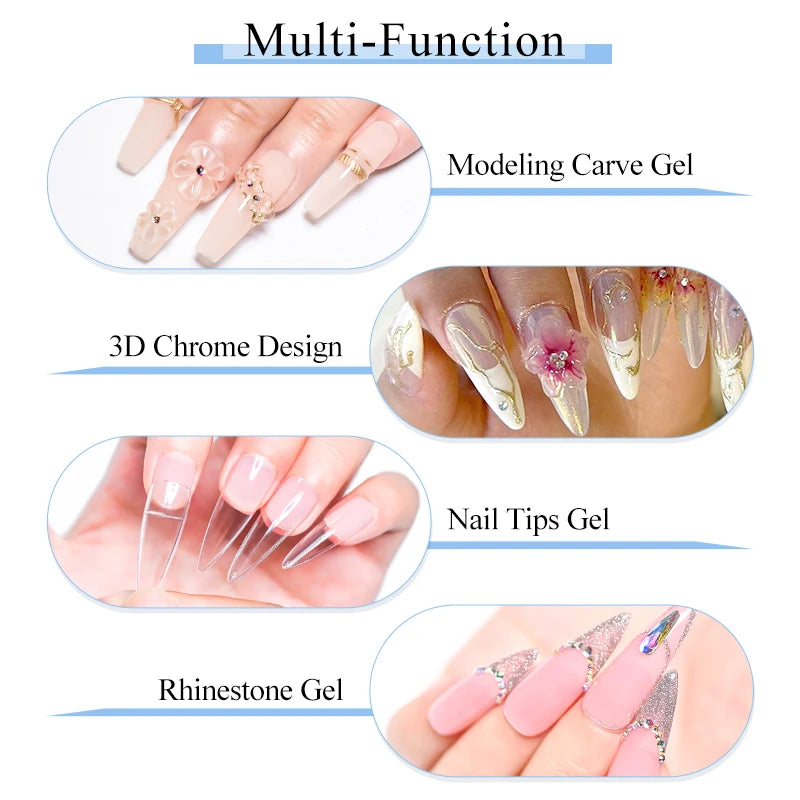 MSRUIOO 10ml Clear Solid Nail Tips Gel Long Lasting Strong Adhesion UV/LED Building Gel for Nails Home Salon Manicure DIY Design