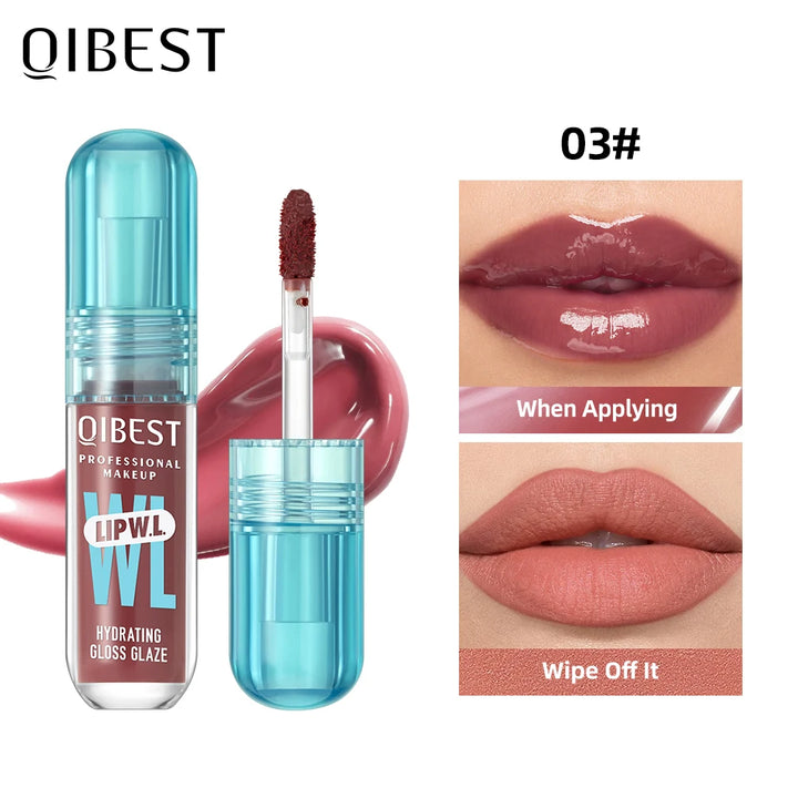 QIBEST Crystal Lip Gloss Mirror Watery Lip Glaze Long Lasting Moisturizing Lip Balm Plumping Gloss Oil Hydrating Makeup Lip Tint
