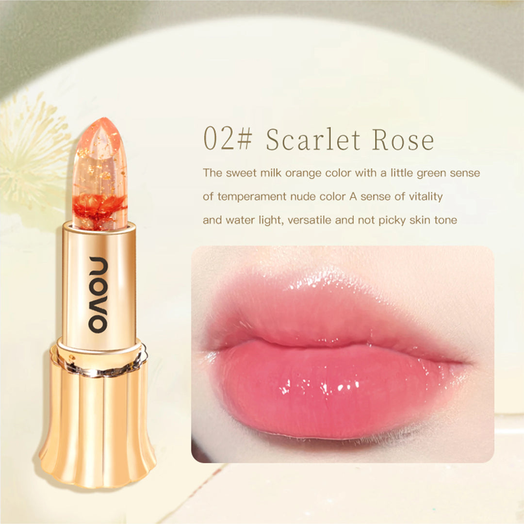 Jelly Crystal Flower Lipstick, Long Lasting Nourishing Moisturizing Anti-Chapped Lip Balm, Temperature Color Changing Lip Gloss
